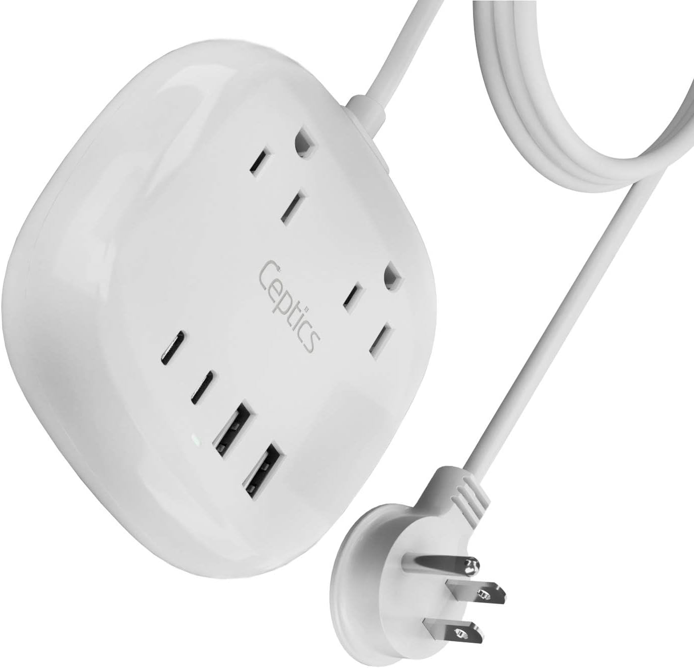 Ceptics Compact Travel-Sized USB Power Strip with Surge Protection, Grounded Dual USB and USB-C Ports, 21W Total Output, and 5-Foot Cord - Ideal