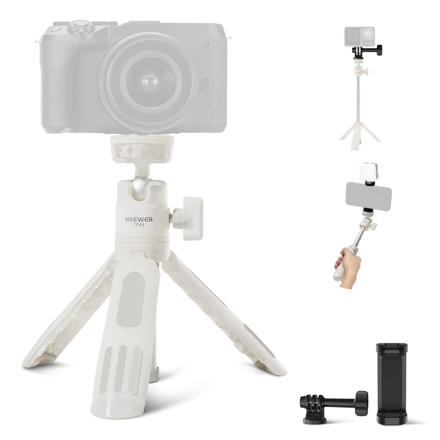 NEEWER Basics Mini Desk Selfie Stick Tripod Compatible with iPhone GoPro Insta360 DJI, Portable Small Camera Webcam Android Cell Phone Holder Ball