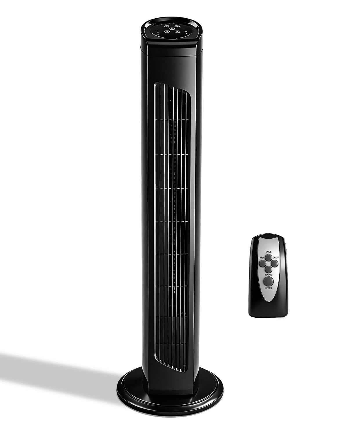 Pinikuyiro 32" Black Bladeless Tower Fan for Cooling for Home Office Bedroom, Ultra-Quiet, Portable Floor Fan with Remote Control, Adjustable 90°