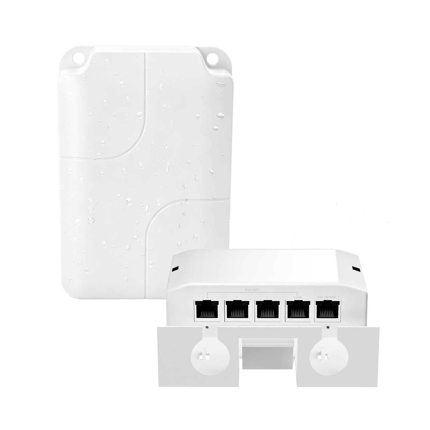 5 Port Outdoor 10/100Mbps PoE Extender, IEEE802.3af/at PoE+ Repeater, Extend Up to 100M(328Ft), IP66 Waterproof with VLAN Function, Plug and Play Wall