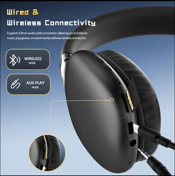 Wireless Over Ear Headphones, Noise Canceling Bluetooth 5.3 Head-Phones with Microphones,Hi-Res Audio,24H Playtime,HiFi Audio Adjustable Heads