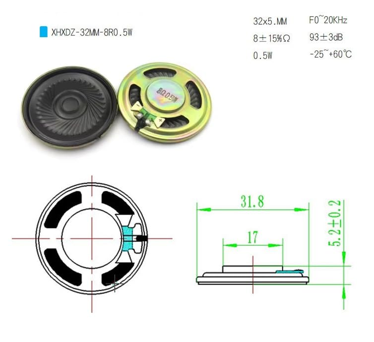 SiyphuNing 4 Pack 50mm 0.5W 8 Ohm Internal Magnet Speaker Loudspeaker for DVD/EVD Auditory Horn Music Devices Loudspeakers Speaker Repair