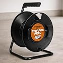 IRON FORGE CABLE Extension Cord Storage Reel with Metal Stand, Black - Portable Cable Reel that Holds Up to 100 Ft of Extension Cords, Hose, or Rope