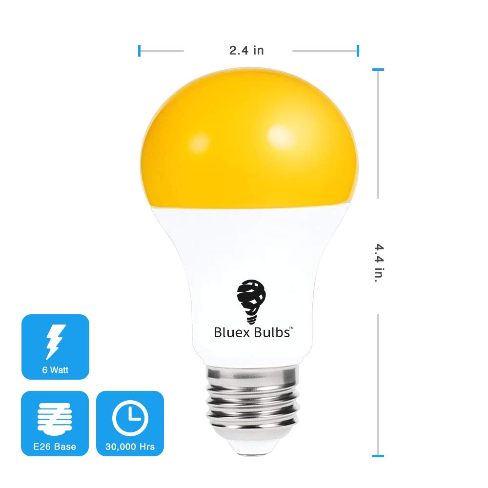 2 Pack LED Dusk to Dawn A19 Bug Light Bulbs, Yellow Amber Light With Automatic Sensor, Porch Lights Security, Auto On/Off, 2000K E26, 500 Lumens