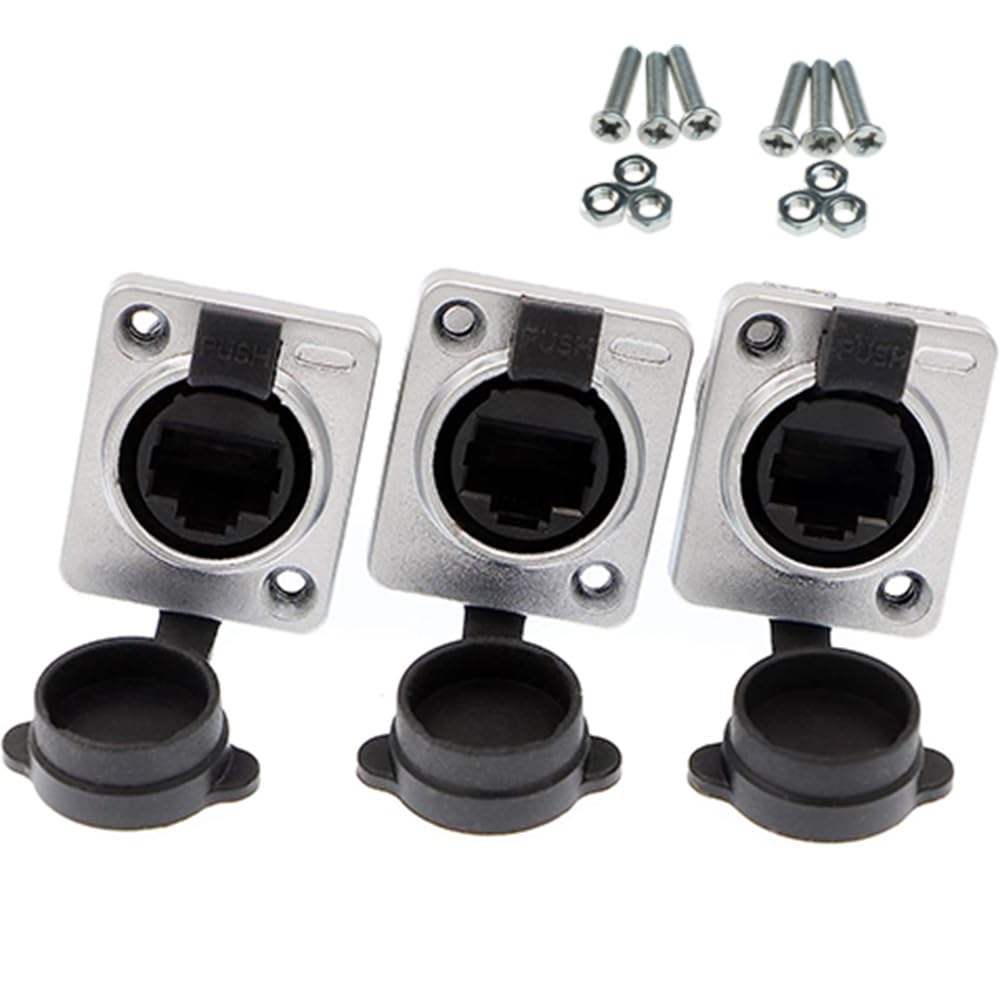 Uonecn RJ45 Waterproof Connector Dust Plug 3 PCS RJ45 Connectors IP65 Mount Ethernet Panel Connector.