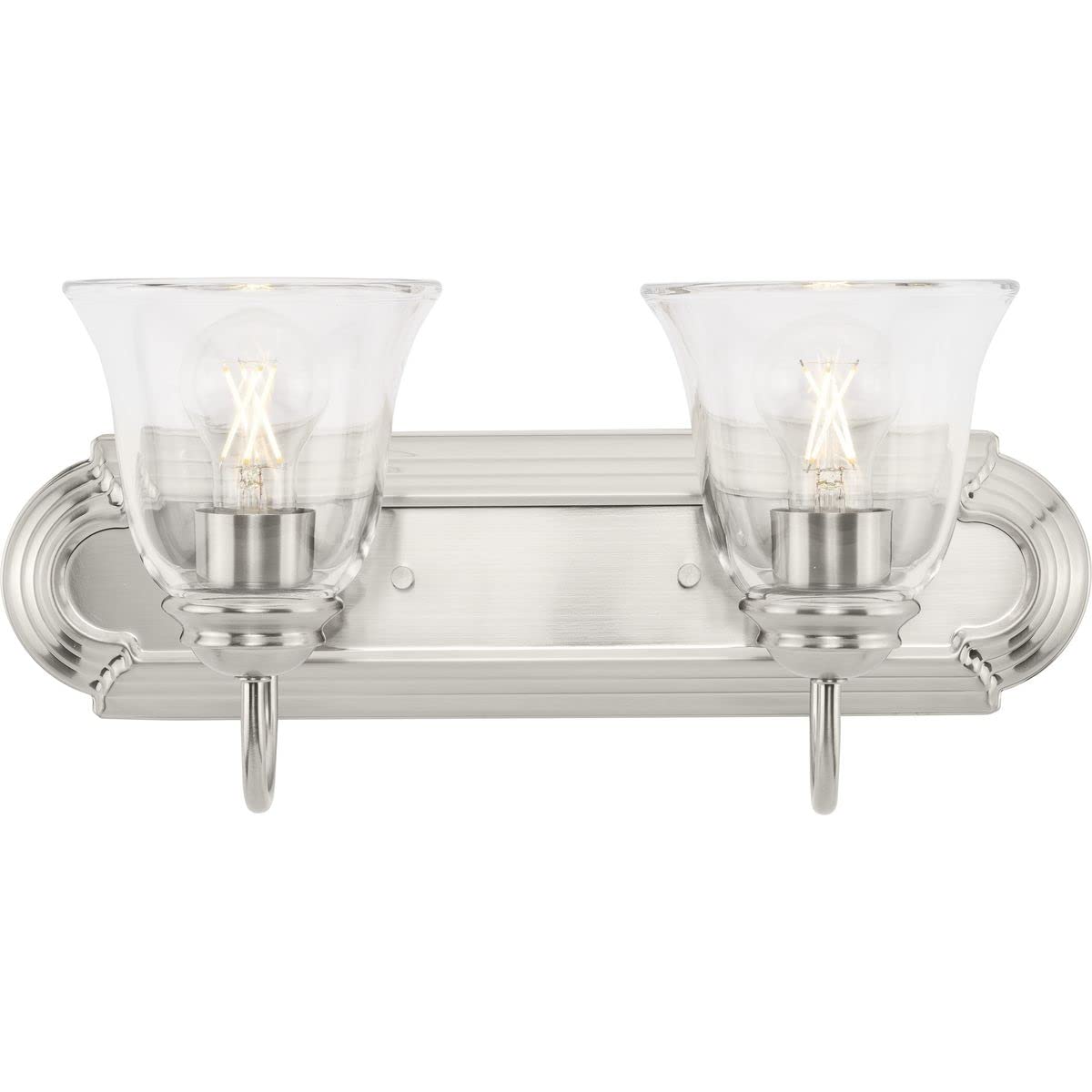Progress Lighting Clear Glass 18 in. 2-Light Brushed Nickel Transitional Vanity Light with Clear Glass for Bathroom