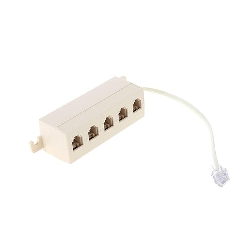 LYLGO RJ11 6P4C Male to 5 Female Outlet Ports Socket Telephone Phone Cable Line Splitter Adapter Beige(1 to 5 Way Splitter)