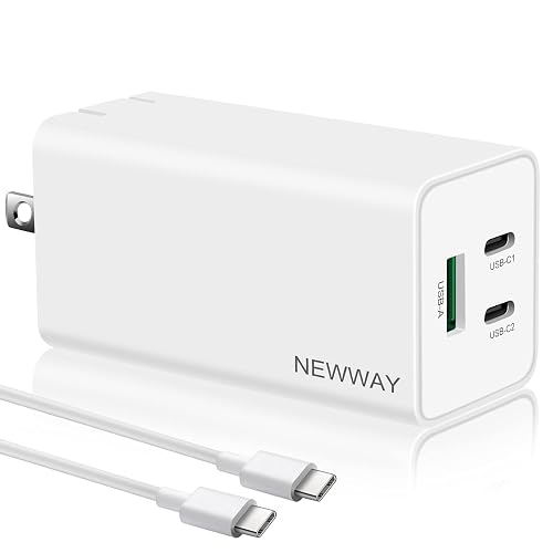 NewWay 65W USB-C Fast Charger 3 Port PD QC 3.0 Delivery Foldable, USB-C Wall Charger for MacBook, iPad, iPhone Series with 15 16 Plus/Pro/Pro Max