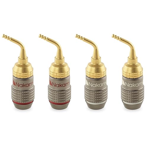 Nakamichi FanLock Excel Series 24k Gold Plated 2mm Pin Plug Banana 10 AWG - 18 AWG Gauge Size 4mm for Spring Clip Speakers Amplifier Hi-Fi Home