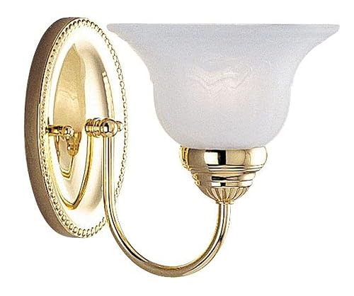 Livex Lighting 1531-02 Edgemont Single Light Wall Sconce Polished Brass with White Alabaster Glass, 7 x 8.75 x 8