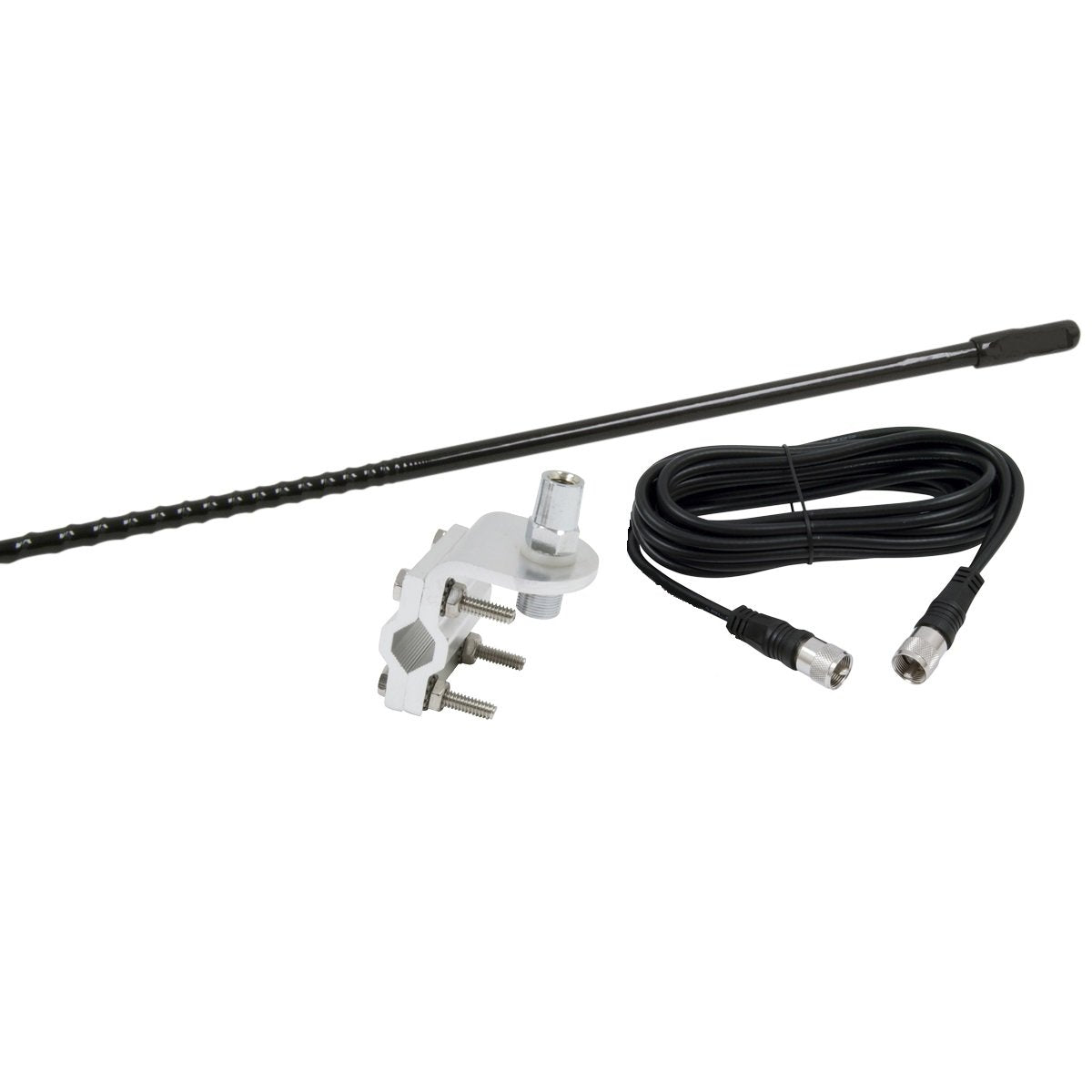 Pro Trucker CB Radio 3' Antenna Kit with 750 Watt Flex Antenna, Mount, and Coax Cable - Black