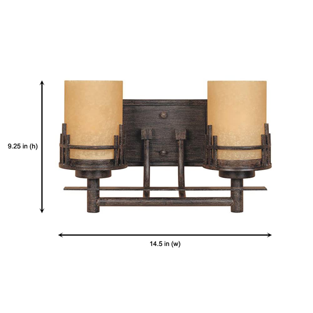 Designers Fountain 2-Lights Mission Ridge Vanity Light Fixture, 14.5 Inch Wall Mount Sconce for Bathroom, Bedroom or Mirror, Warm Mahogany, 82102-WM
