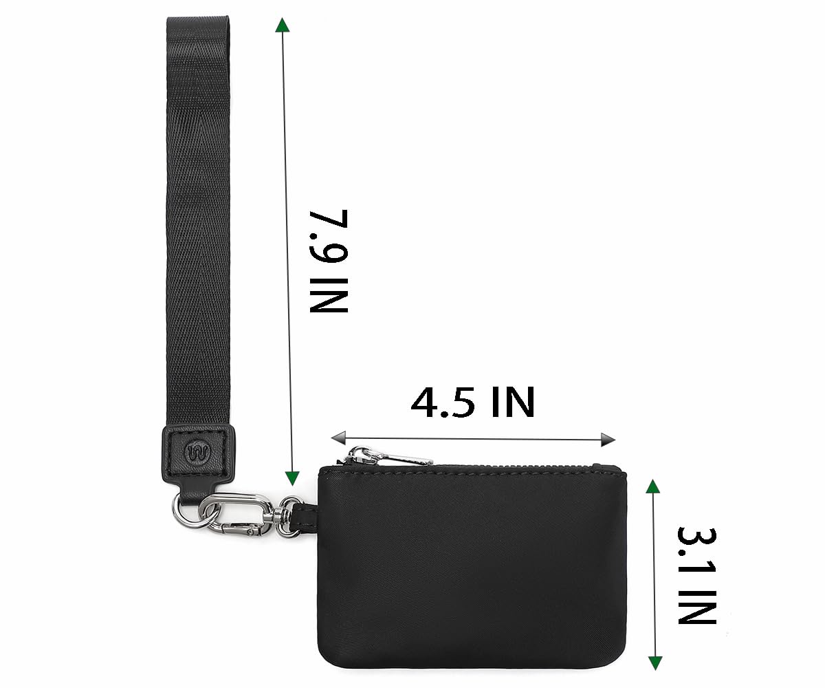 WSRYDJDL Mini Zip Around Wristlet Wallet for Women Detachable Dual Pouch Wristlet Portable Coin Pocket Keychain Small Purse (Black+Black)