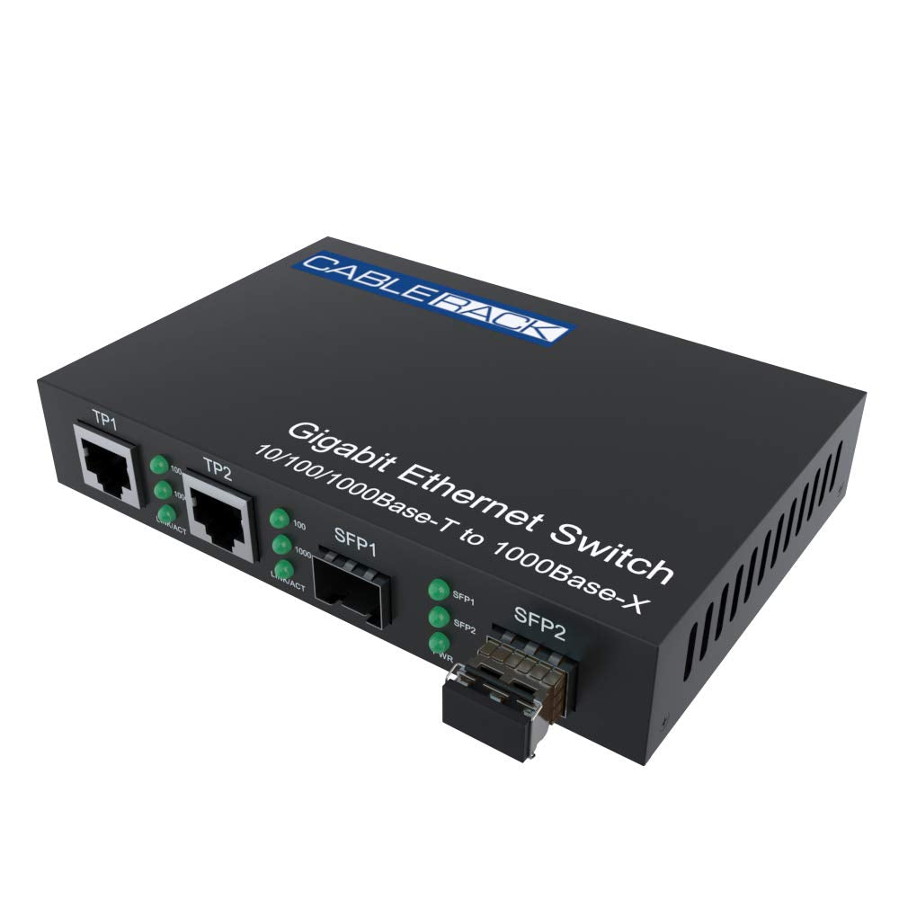 CableRack Dual Gigabit Media Converter with SFP Transceiver for LC Multimode Fiber
