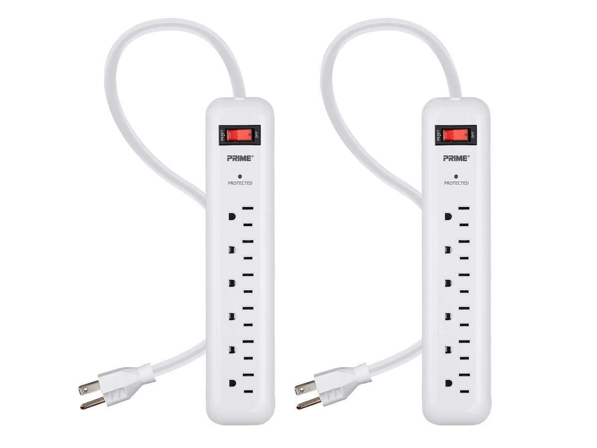 Prime Wire & Cable PB2013X2 6-Outlet Surge Protector with 14-3 SJT 1.5 Cord, 2-Pack,White