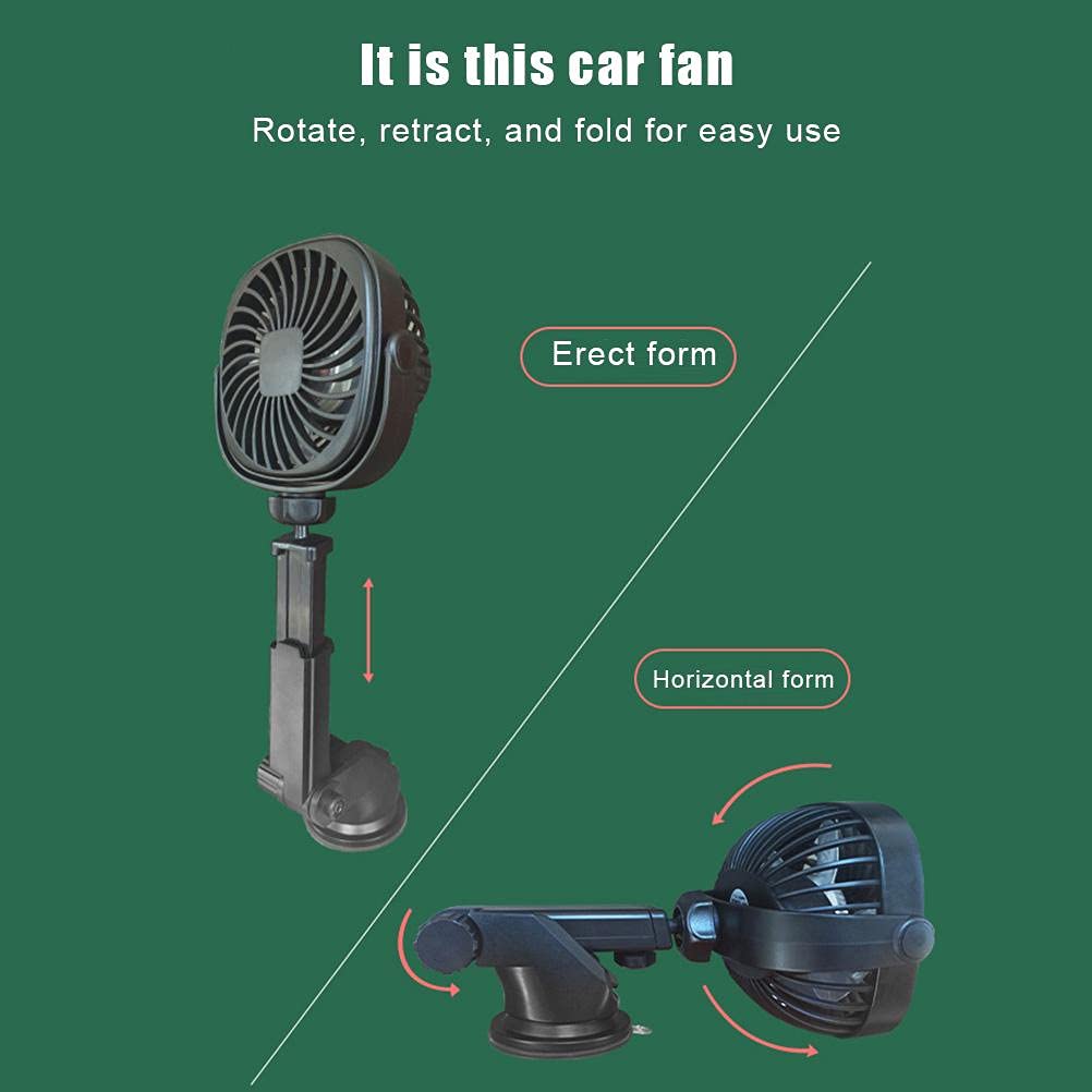 Freshwater USB Car Fan with Suction Cup, Rechargeable Wall Fan, Portable Electric Fan, 360 Degree Rotation, Black, Super Suction