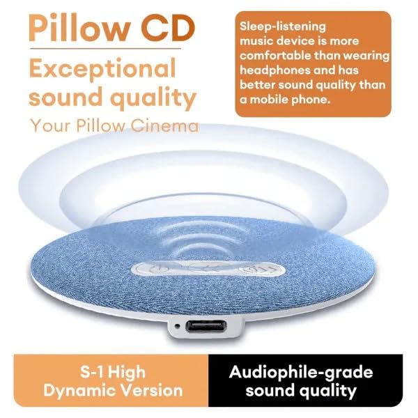 Ultra-Thin Bluetooth Pillow Speaker with Bluetooth 6.0 - Bone Conduction Technology, Flat Under Pillow CD Player with White Noise & Sleep Timer