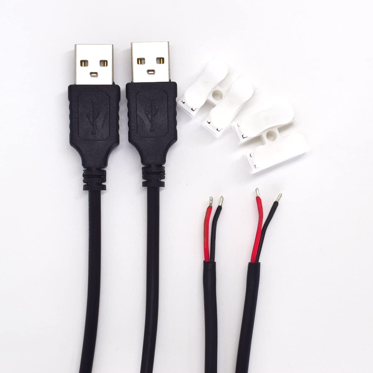 ELNONE 2PCS 20AWG USB Pigtail, 0.3M/1FT USB 2.0 Male Plug, 5V 5A Black Power Cable with Spring Wire Connector