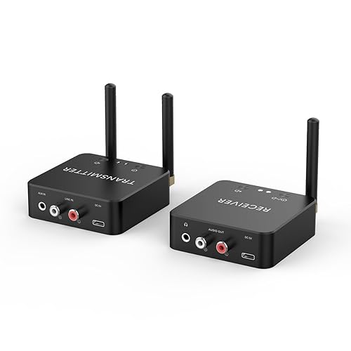 5.8GHz&5.2GHz Dual-Band Wireless Audio Transmitter Receiver for TV/PC, 160ft Long Range 0.018s Low Latency with Built-in 2.4G Bluetooth 5.3 Receiver