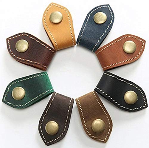 YohokGo Leather Cord Organizer with Snap Button, Reusable Cable Wrap for USB Cables, Earbuds, Charger Cords, Travel Cable Management Accessory (8