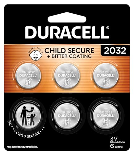 Duracell 2032 Lithium Battery, 6 Count (Pack of 1), Compatible with AirTag, Child Safety Features, Key Fob, CR2032 3V Cell