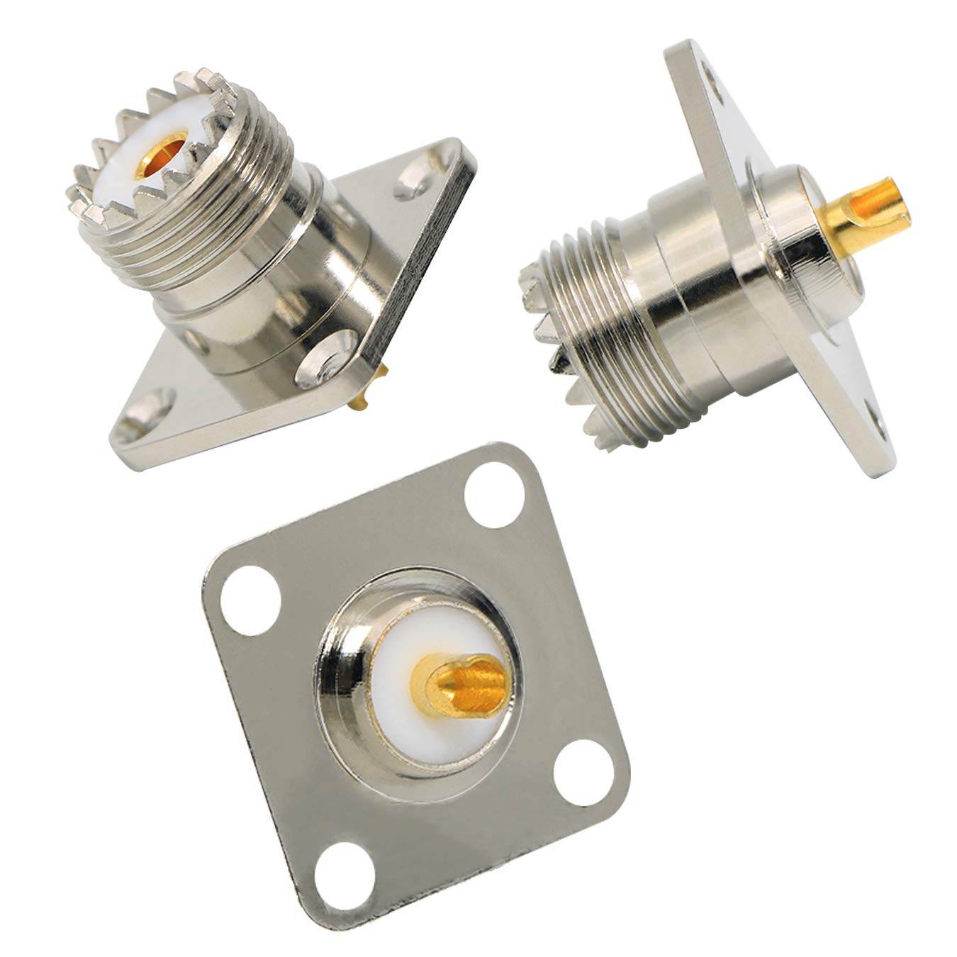 Zovfam 5-Pack SO239 Connector UHF Female Panel Chassis Mount, Pure Brass 4-Hole Flange Solder Cup, Heat-Resistant & Low Loss RF Coaxial Adapter