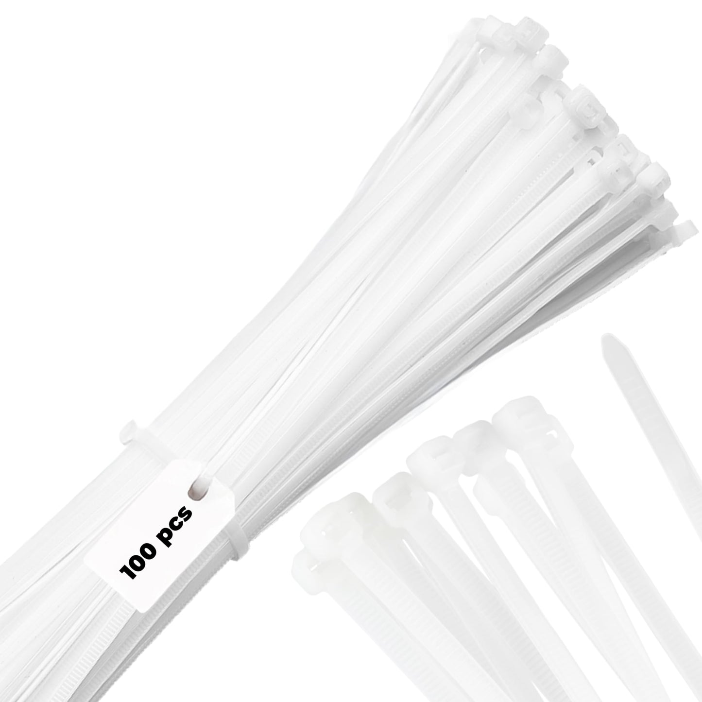 Bolt Dropper 6" White Zip Cable Ties (100 Pack), 40lbs Tensile Strength - Heavy Duty, Self-Locking Premium Nylon Wire for Indoor and Outdoor