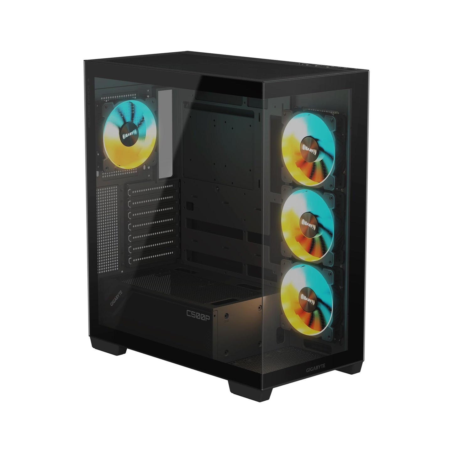 GIGABYTE C500 Panoramic Stealth - Black Mid Tower PC Gaming Case, Tempered Glass, USB Type-C, 4X ARBG Fans Included (GB-C500P ST)