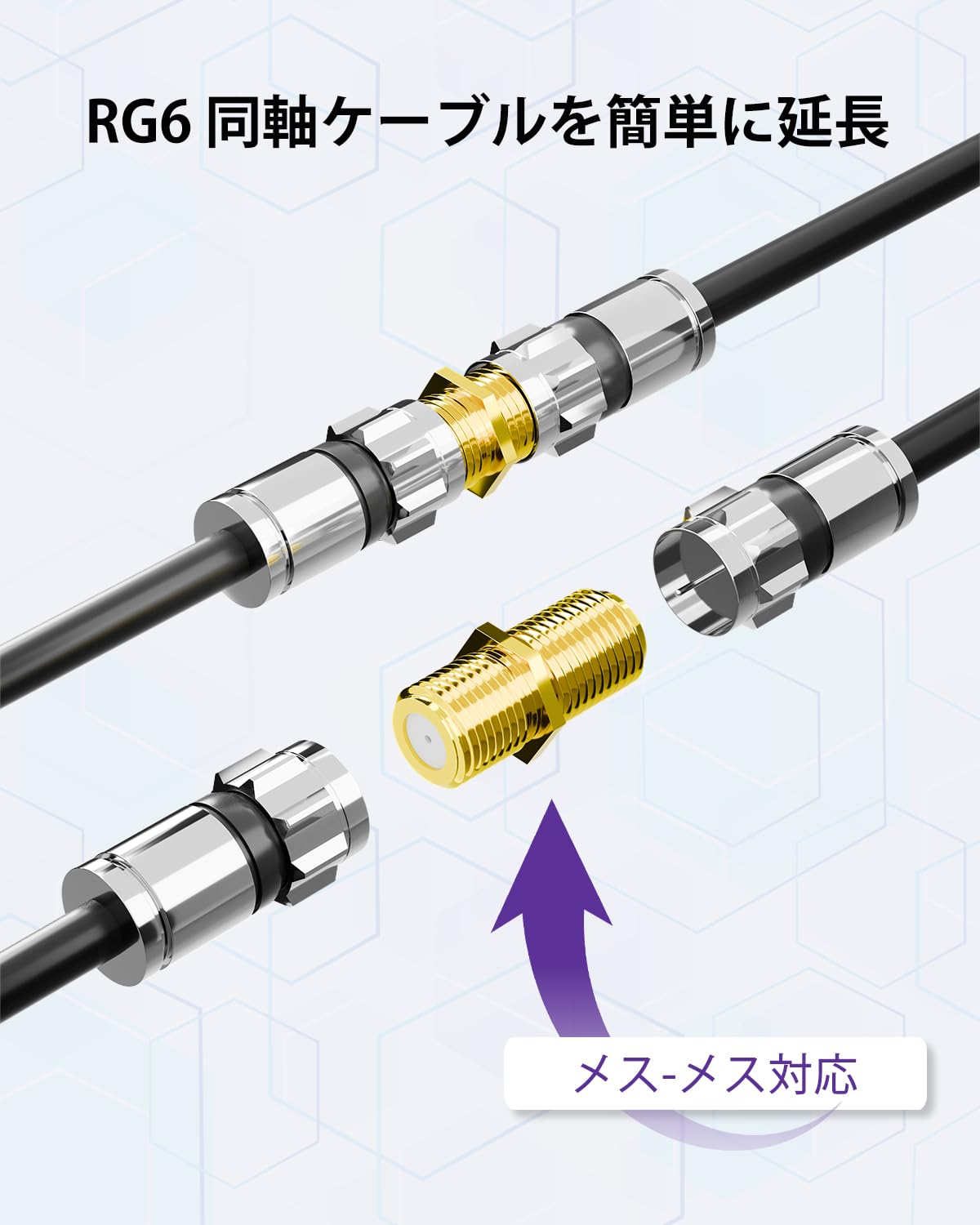 VCE Coaxial Cable Connector, RG6 Coax Cable Extender F-Type Gold Plated Adapter Female to Female for TV, Satellite, 5-Pack
