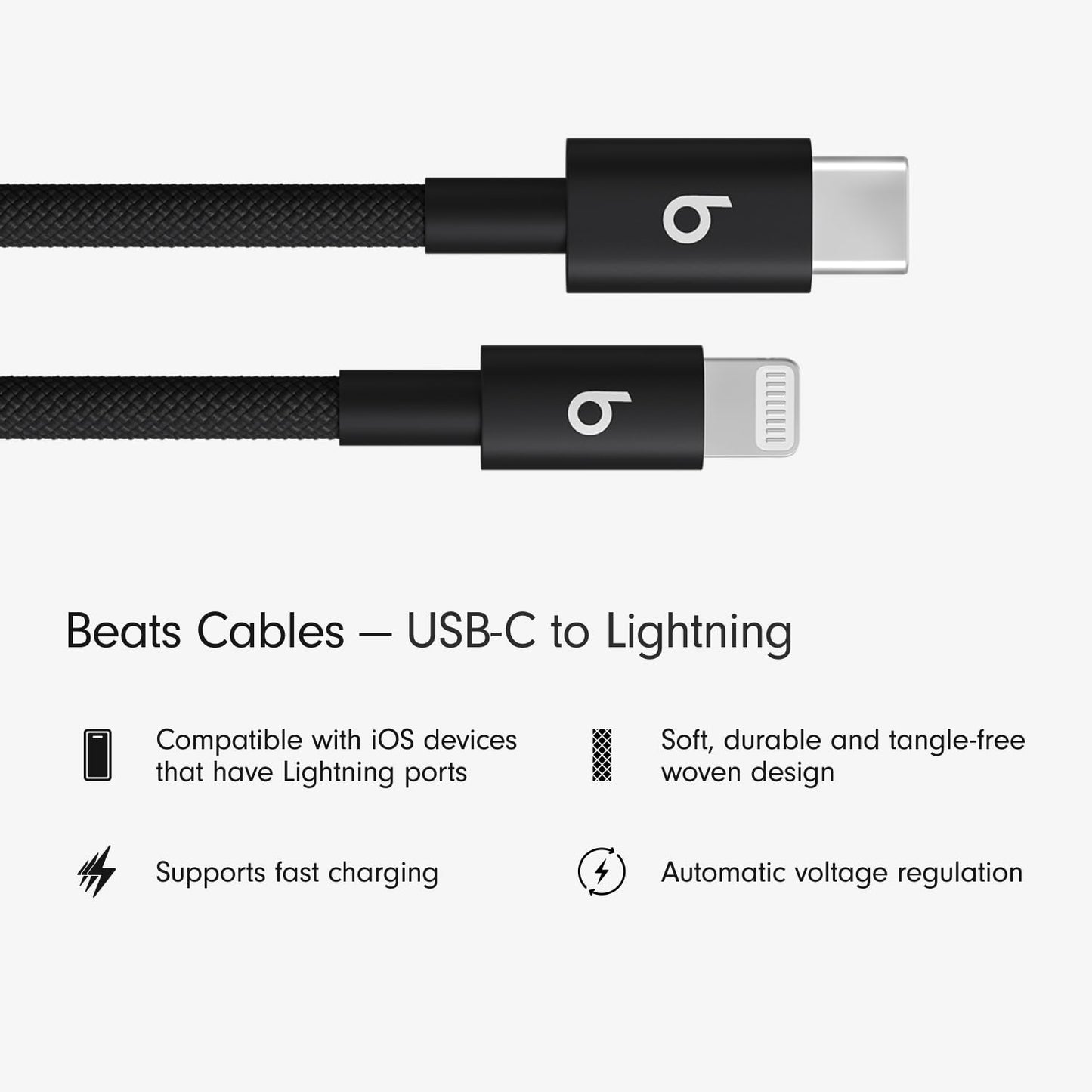 Beats USB-C to Lightning Woven Cable Fast Charging Durable/Tangle-Free Compatible Charger for Apple Devices w Lightning Ports (1.5 m, 5 ft) - Bolt…