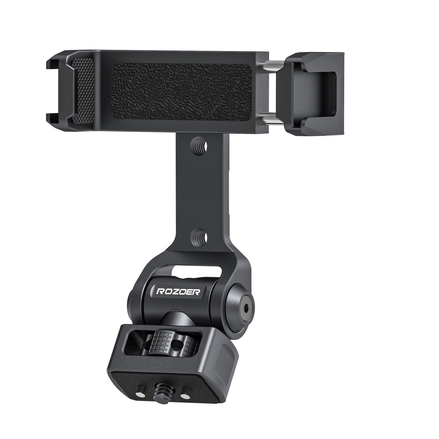 ROZOER 360° Phone Clip Mount with 1/4"-20 Screw & Locating Pins for Arri, Rotatable Phone Holder with 3 Cold Shoes for LED Lights, Mics