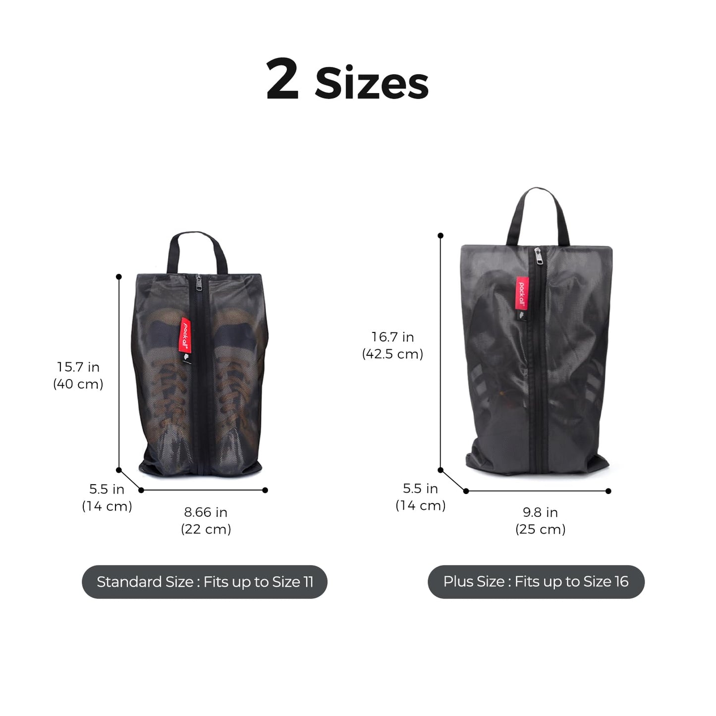 pack all Plus-Sized Shoe Bag for Travel, Water-Resistant Shoe Pouch for Gym, Odor-Resistant Soccer Cleats Bag for Sport (Dual Pocket Version)
