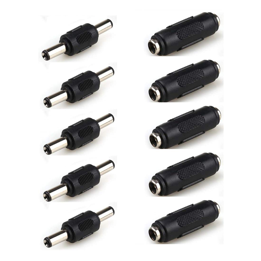 bnafes 5pcs Male to Male Power Plug Connector & 5pcs DC 5.5x2.1mm Female to Female Power Jack Connector Adapter for CCTV