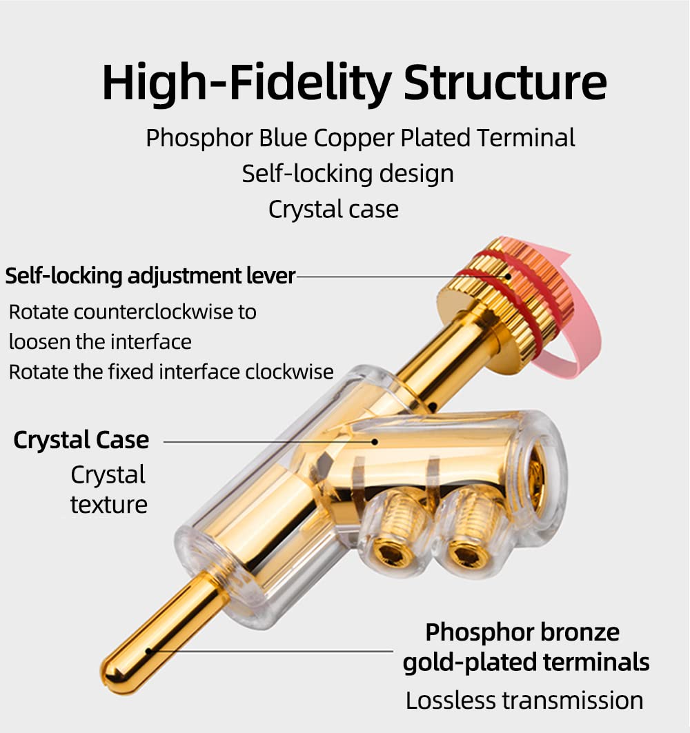 KUYIOHIFI HiFi Banana Plugs Speaker Connectors Screw Locking Banana connectors Gold Plated Speaker Plugs -2Pairs / 4 pcs