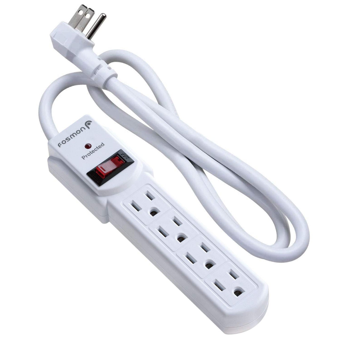 Fosmon 4 Outlet Small Surge Protector Power Strip - 3Ft Short Power Strip with Short Extension Cord & Flat Plug, 1875W, 490 Joules 4 Multi Plug Wall