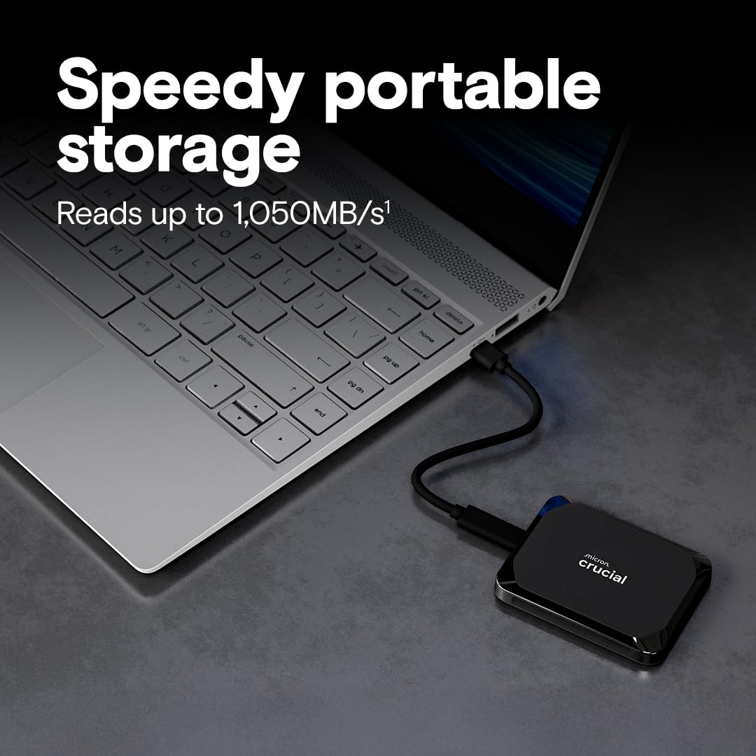 Crucial X9 1TB Portable SSD, Up to 1050MB/s, USB 3.2 USB-C, External Solid State Drive, Compatible with Windows, Mac, & Android, Reliable Storage