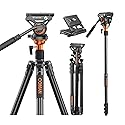 COMAN Camera Tripod with Fluid Head, Lightweight Compact Tripod for Camera with Detachable Monopod Aluminium Alloy and QR Plate for DJI Canon Nikon
