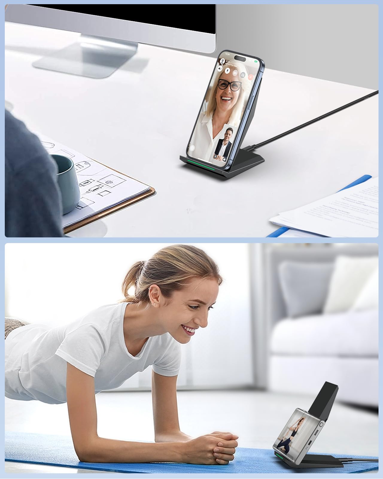 Fast Wireless Charger, NANAMI Wireless Charging Stand Compatible iPhone 17/17 Air/16/15/15 Pro/15 Plus/15 Pro Max/14/13, Nightstand Phone Charger Dock