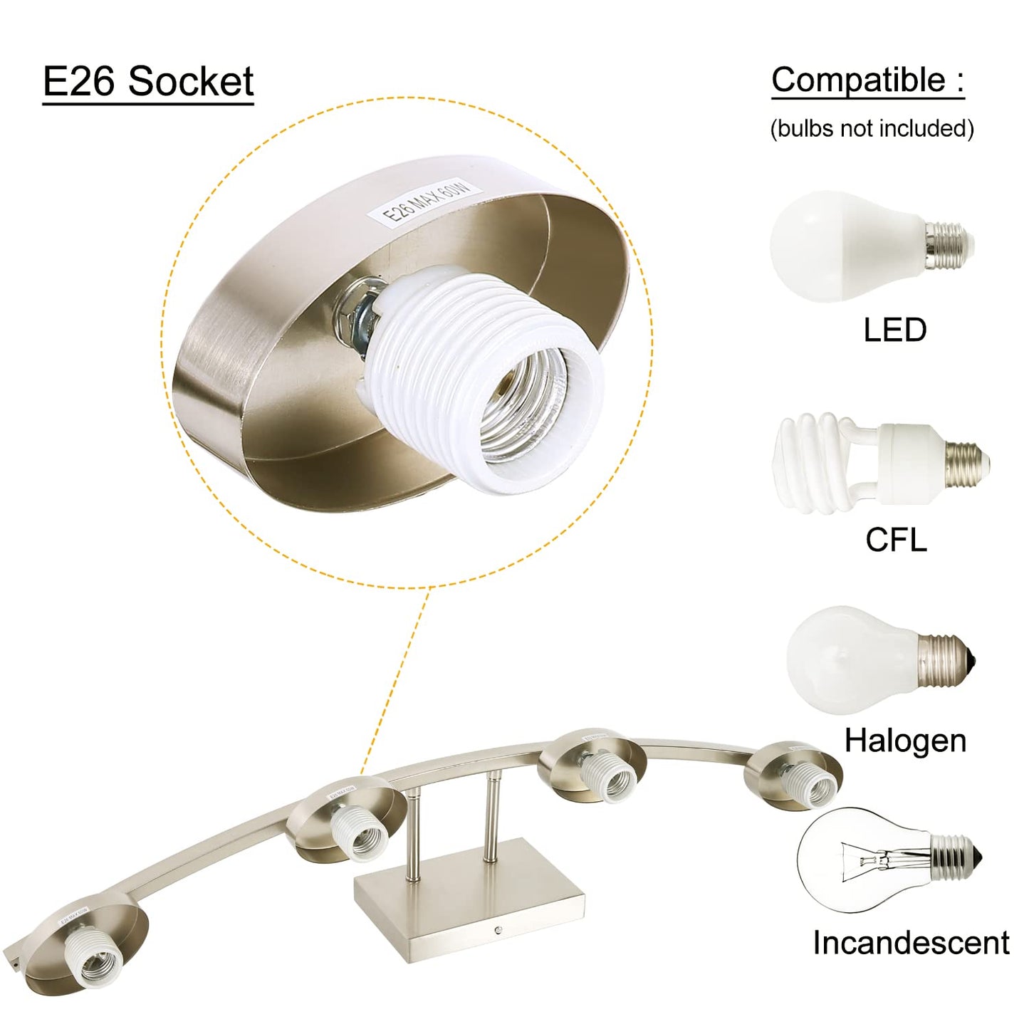 Dosoty 4-Light Brushed Nickel Vanity Light Fixture with White Glass Shade for Bathroom Over Mirror, 31.5 Inches