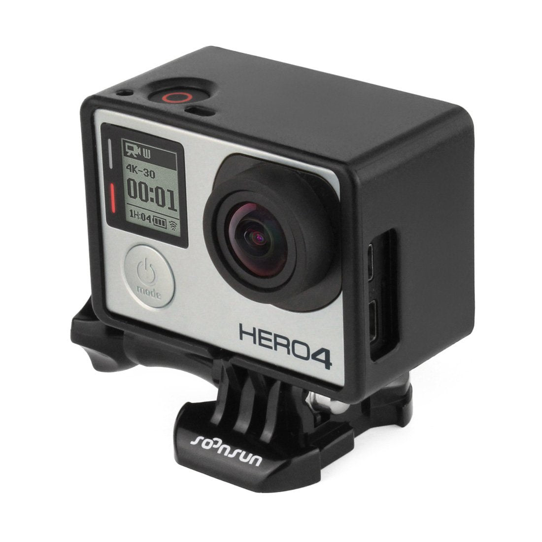SOONSUN Extended Frame Mount Housing Case for GoPro Hero 4/3+/3 - Compatible with LCD BacPac & Battery Extension - Includes Mounting Buckle & Thumb