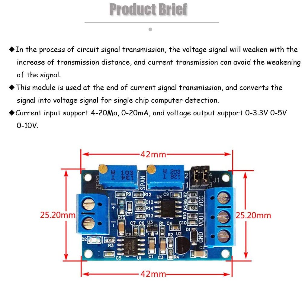 Acxico 4Pcs Current to Voltage Converter Module 0/4-20mA to 0-3.3V 0-5V 0-10V Voltage Transmitter Signal Conversion Conditioning Board