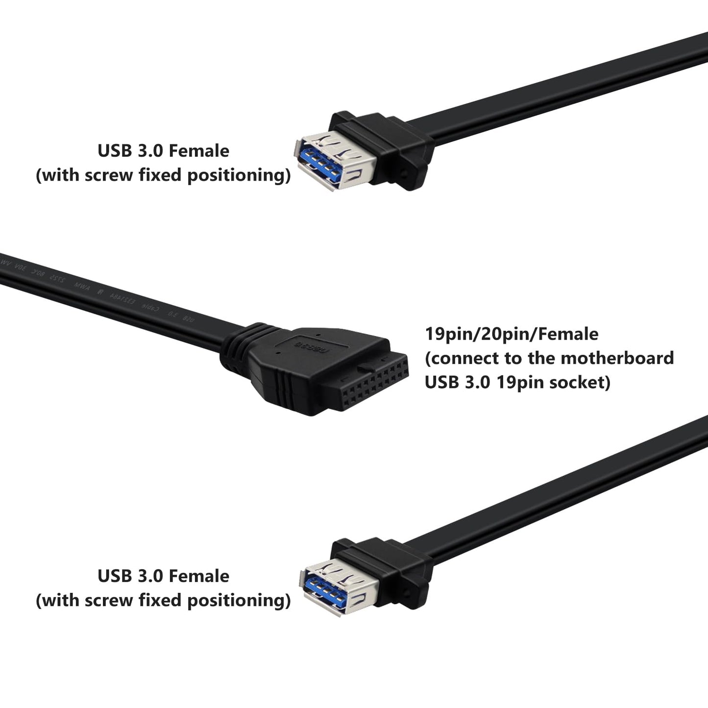 HuaLiSiJi USB 3.0 Front Panel Cable 5Gbps USB 3 0 Header Extension Cable 19/20 Pin USB 3.0 Front Panel Extension with Panel Mount Holes (30cm)