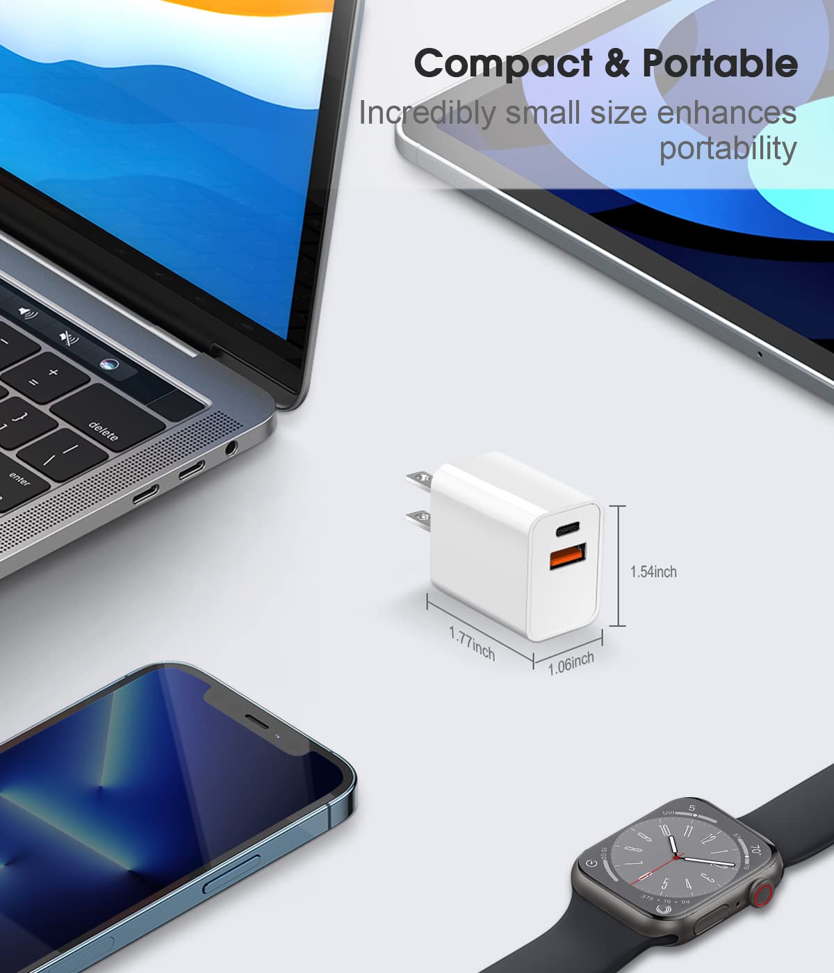 UDATSON 20W USB-C PD Power Delivery Charger, 2 Pack Type C Fast Charging Adapter for Apple Watch Series 9, iPhone 15, 14 Pro Max, AirPods, iPad