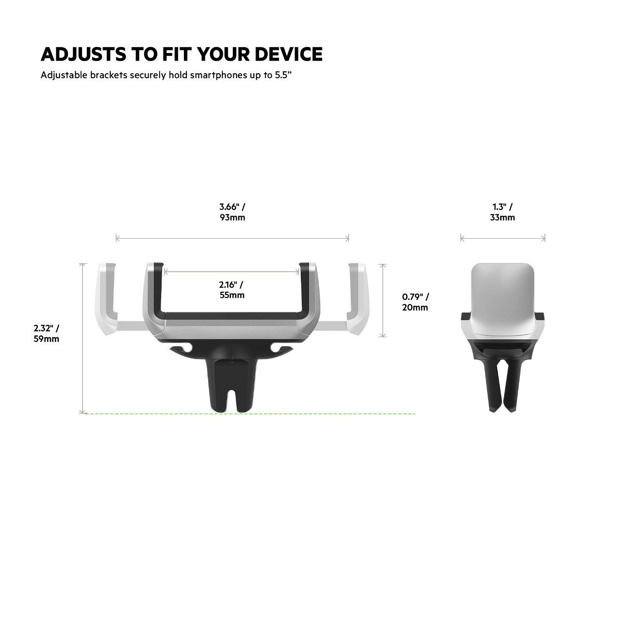 Belkin Car Vent Mount, Black and Silver, Phone Stand for iPhones, Samsungs, LGs & Most Smartphones, Adjustable to Fit 5.5-Inch Screens