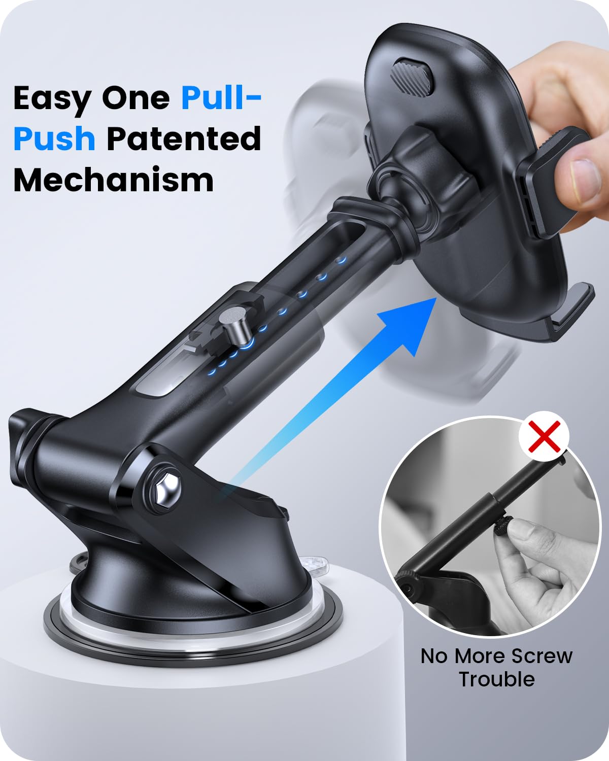 OQTIQ 3-in-1 Car Phone Mount for Dashboard, Windshield & Air Vent - Strong Suction Cup Holder with Adjustable Arm & 360° Rotation - Universal Car Cell