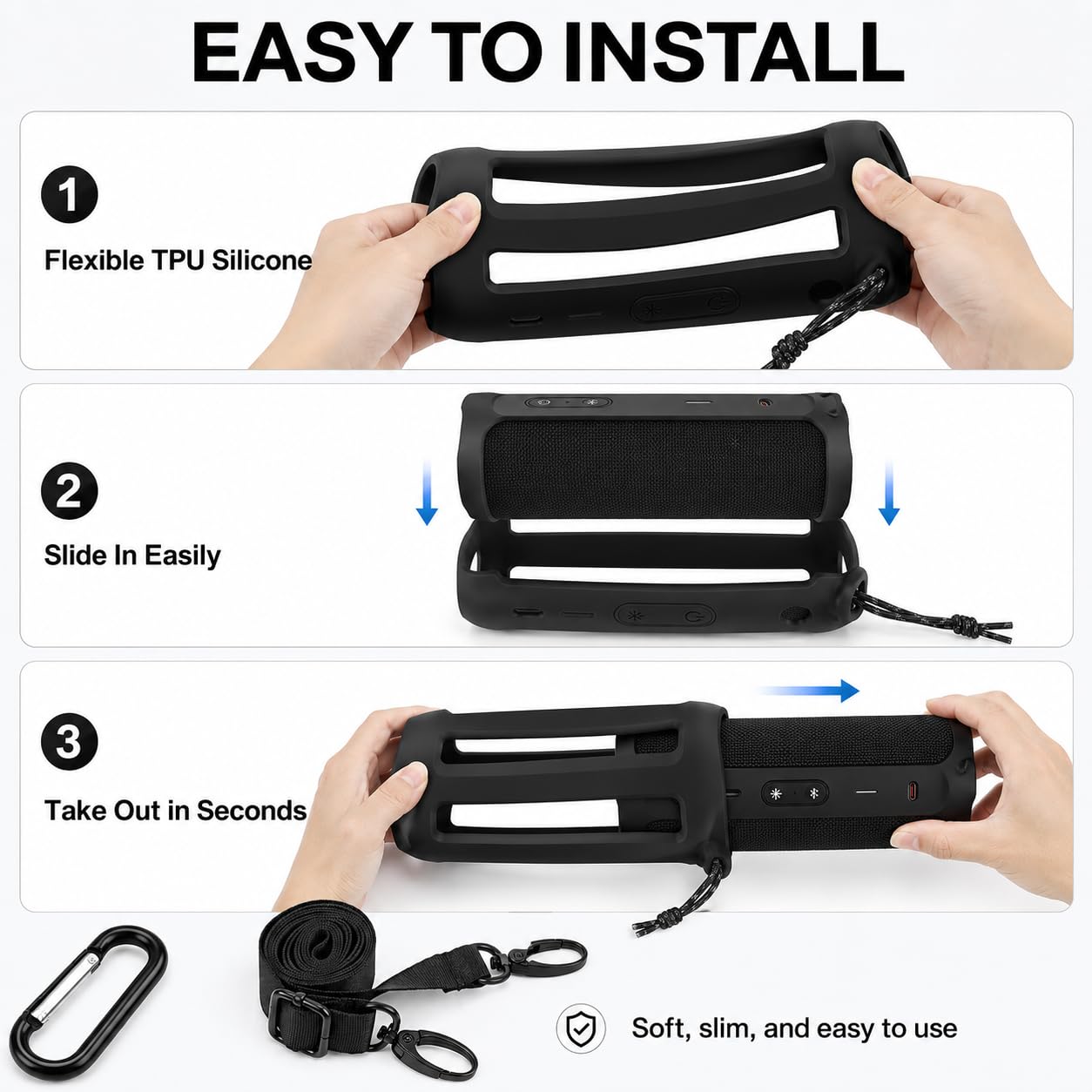 Silicone Case Compatible for FLIP 5 Portable Bluetooth Speaker, Gel Soft Skin Cover, Rubber Case, Travel Carry Pouch with Strap Not for Flip 6