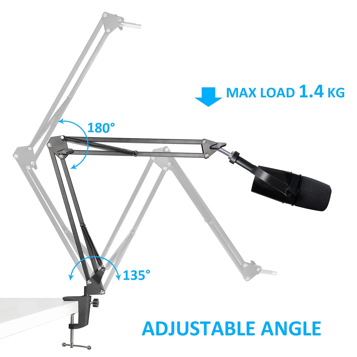 SUNMON MV7 Boom Arm Mic Stand with Pop Filter, Adjustable Suspension Boom Scissor Arm Stand with Pop Filter Compatible with MV7, MV7X adn SM7B