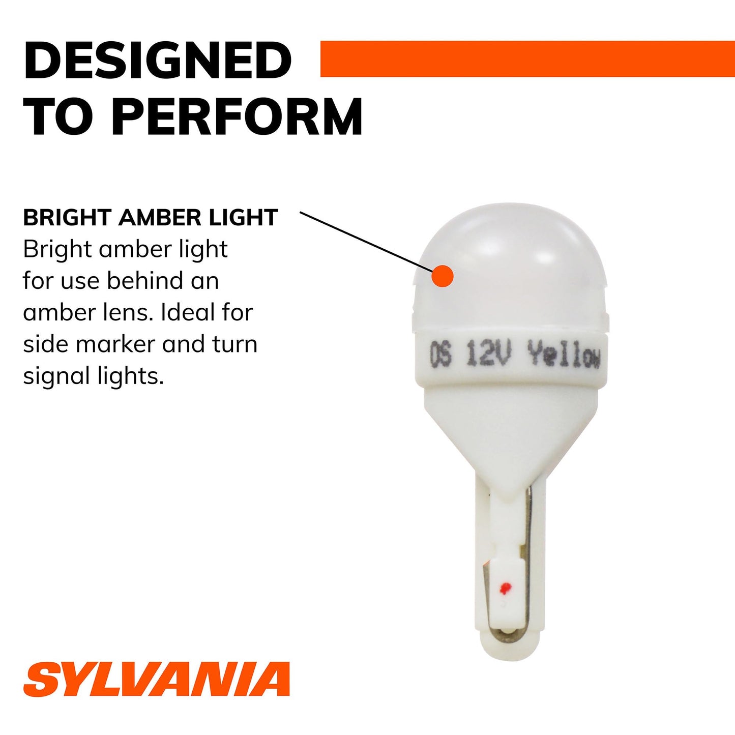 SYLVANIA 168 T10 W5W LED Amber Mini Bulb, Interior Light, 1 Bulb
