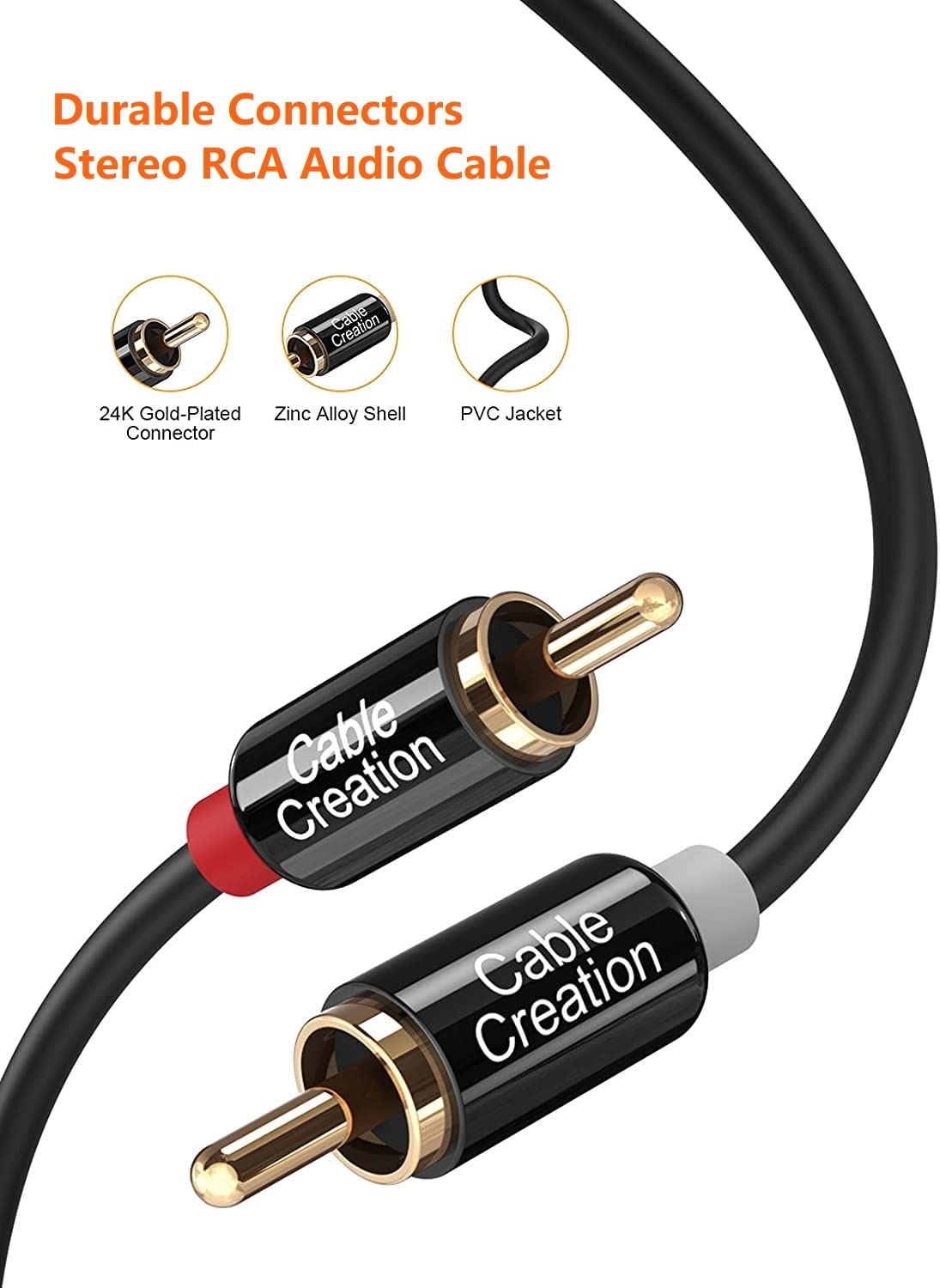 CableCreation RCA Cable, 2RCA Male to 2RCA Stereo Audio Subwoofer Cable Compatible with Speaker, AMP, Turntable, Receiver, Home Theater, Subwoofer