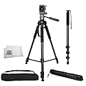 Professional PRO 72" Tripod 3-way Panhead Tilt Motion with Built In Bubble Leveling Indicator with Deluxe Carrying Case + 72 Inch Heavy Duty Monopod